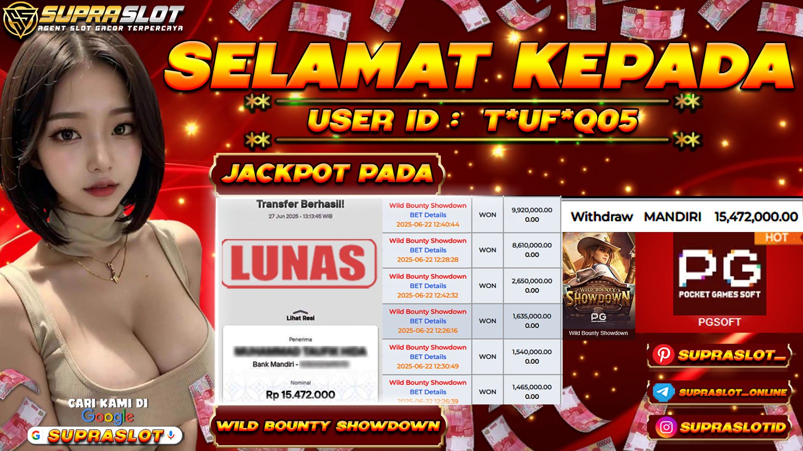 SUPRASLOT JACKPOT di SLOT WILD BOUNTY SHOWDOWN  Rp.15.472.000,- LUNAS