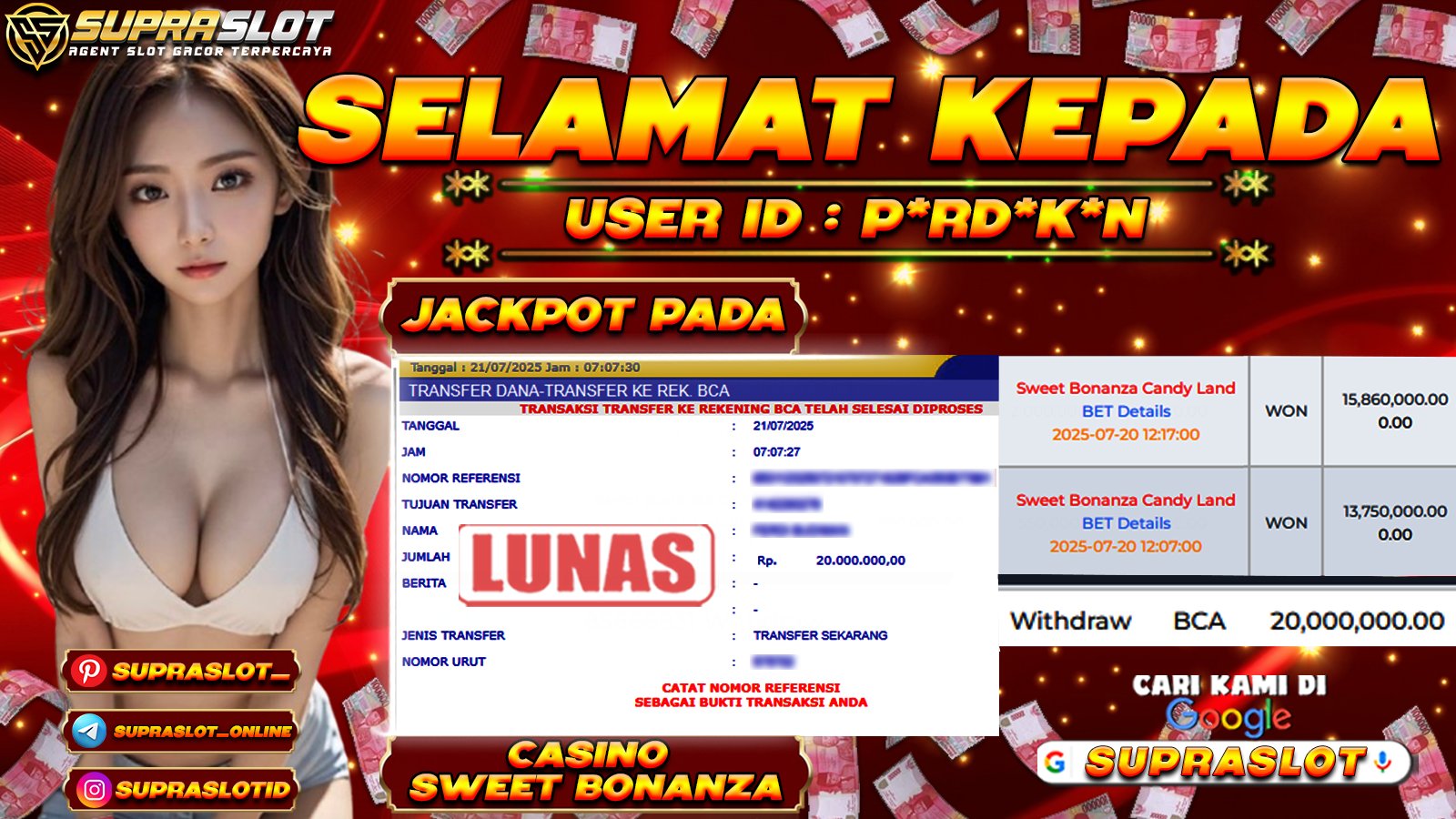 SUPRASLOT JACKPOT di CASINO SWEET BONANZA CANDY LAND Rp.20.000.000,- LUNAS