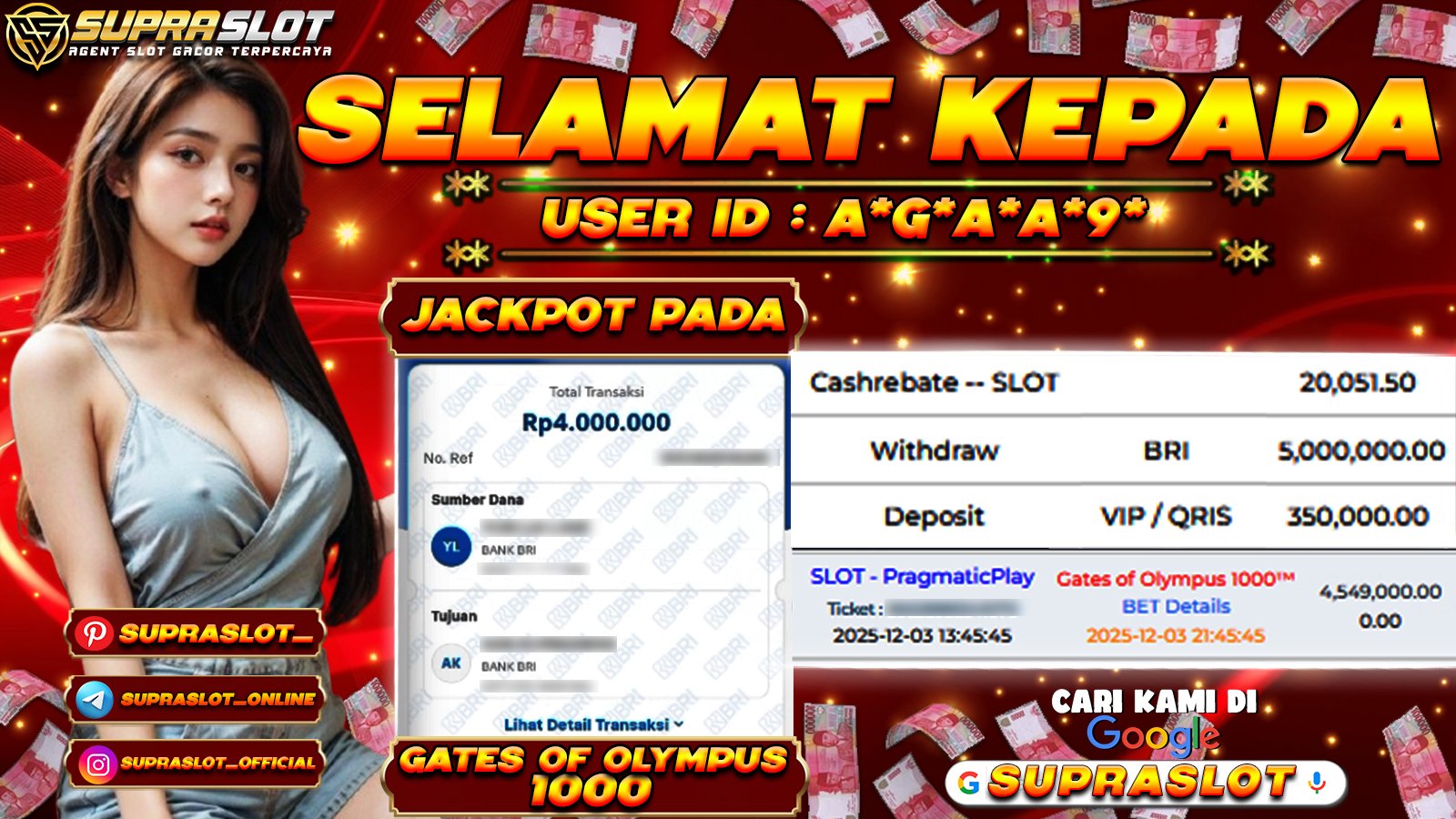 SUPRASLOT JACKPOT di SLOT GATES OF OLYMPUS 1000 Rp.5.000.000,- LUNAS