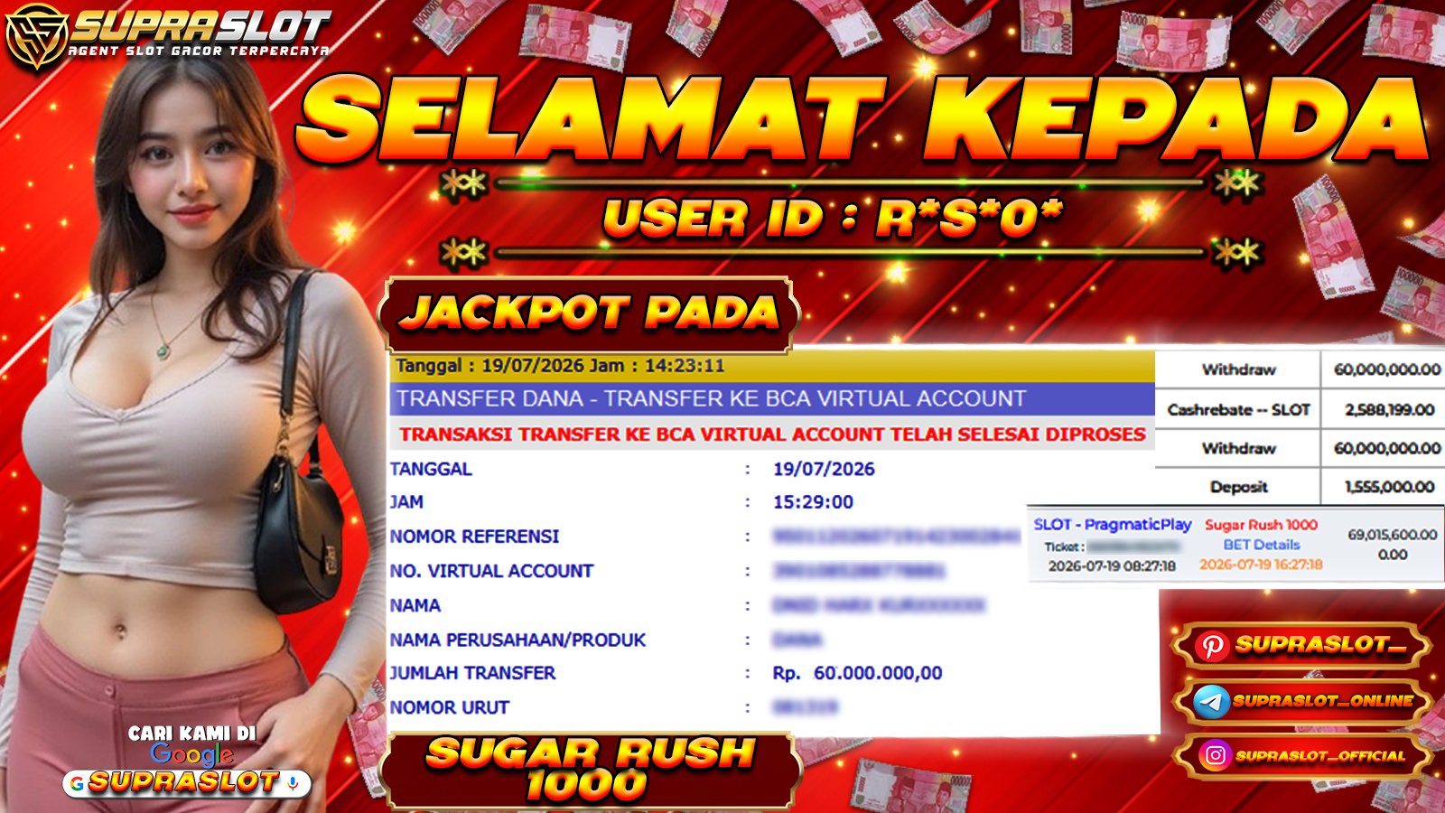 SUPRASLOT JACKPOT di SLOT SUGAR RUSH 1000 Rp.60.000.000,- LUNAS